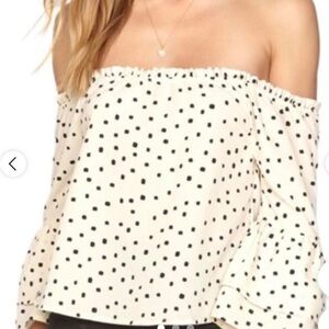 AMuse society Cream and Black Polka Dot Off-Shoulder Blouse